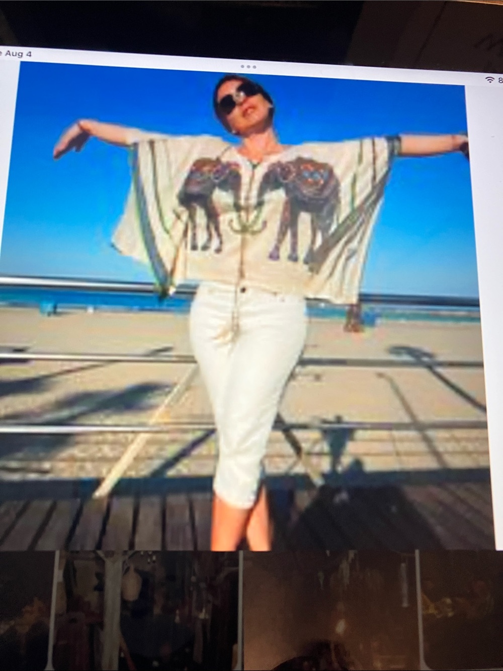 Step in Style Boho Elephant Print Batwing Top in Cream and Multicolor w/ feathe